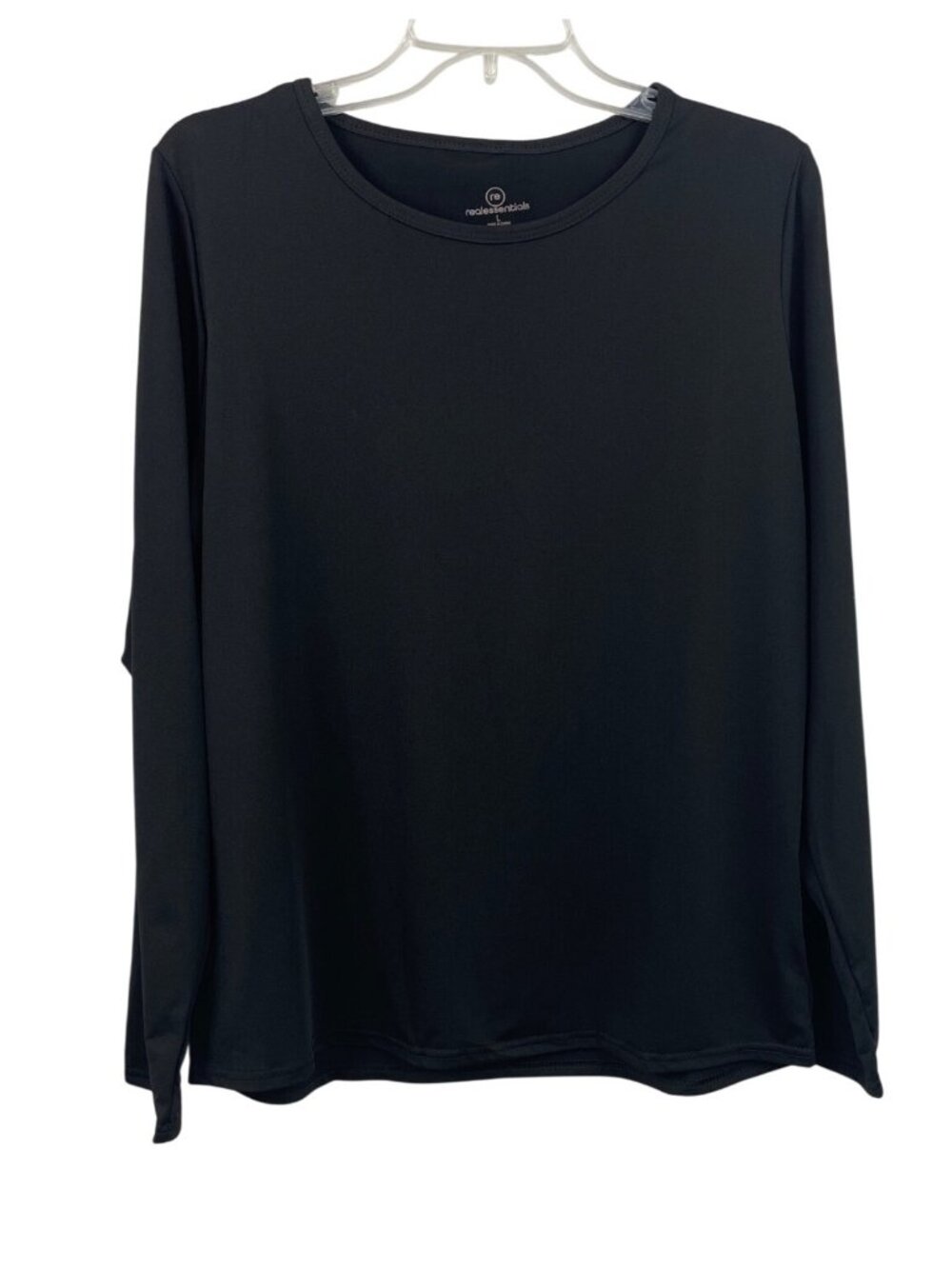 Real Essentials Black Long Sleeve Crewneck Shirt Large Lightweight Stretchy